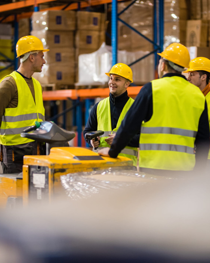 warehousing banner team discussing