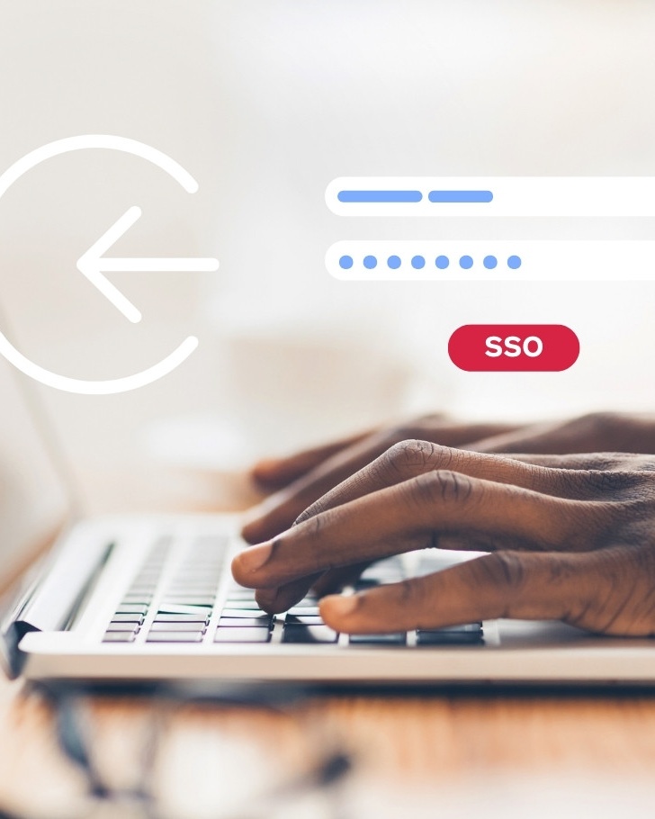 Man uses laptop and takes advantage of SSO feature