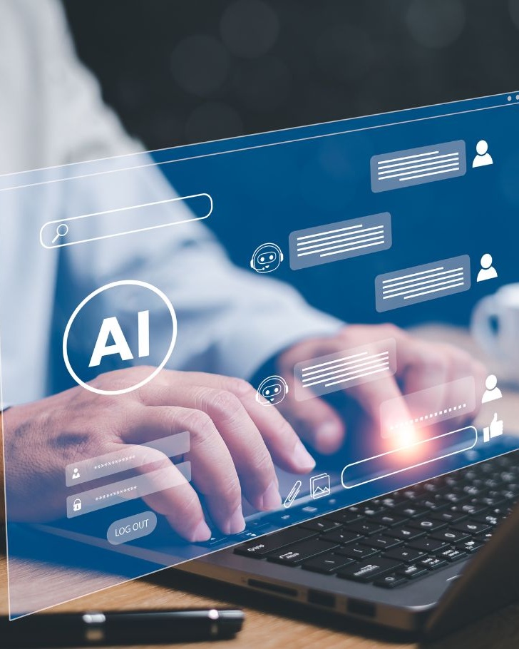 Man types on laptop while working on AI project