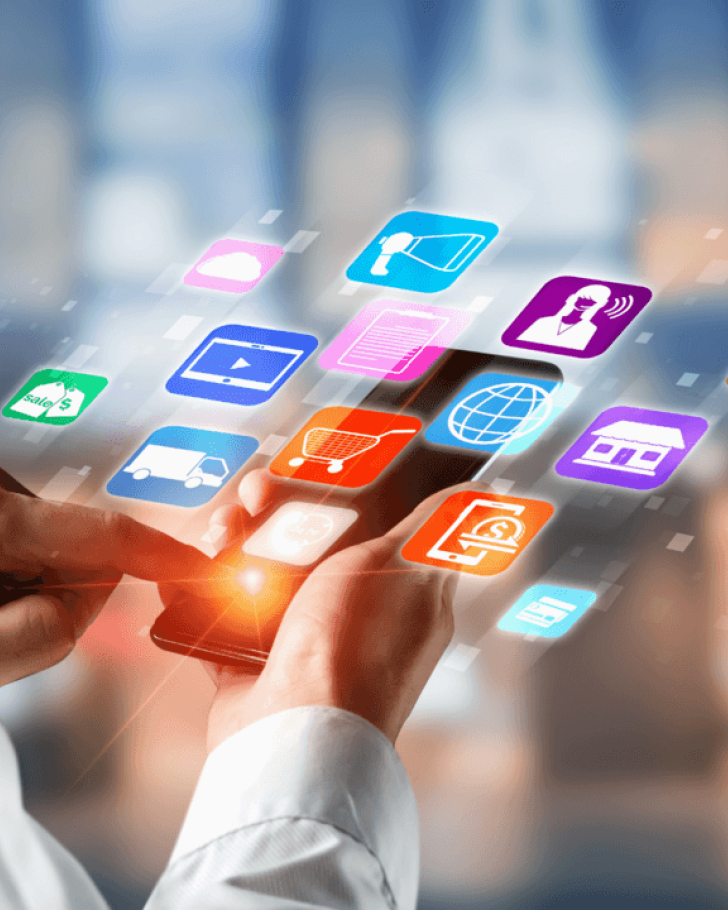 person choosing from omnichannel selection display coming from phone