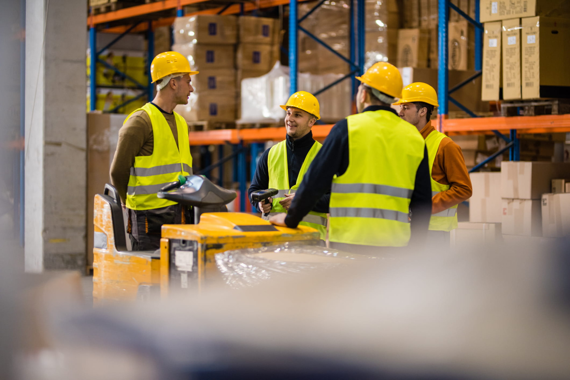 warehousing banner team discussing