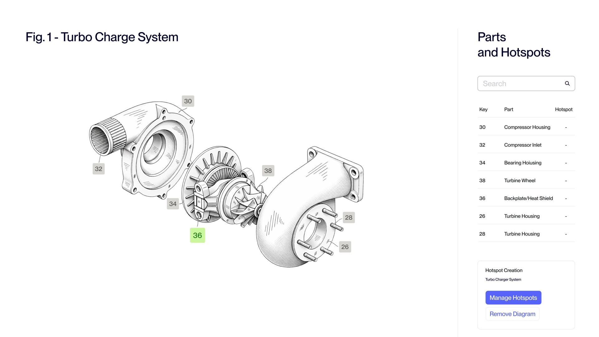 visual part finder exploded view of spare part with itemized list