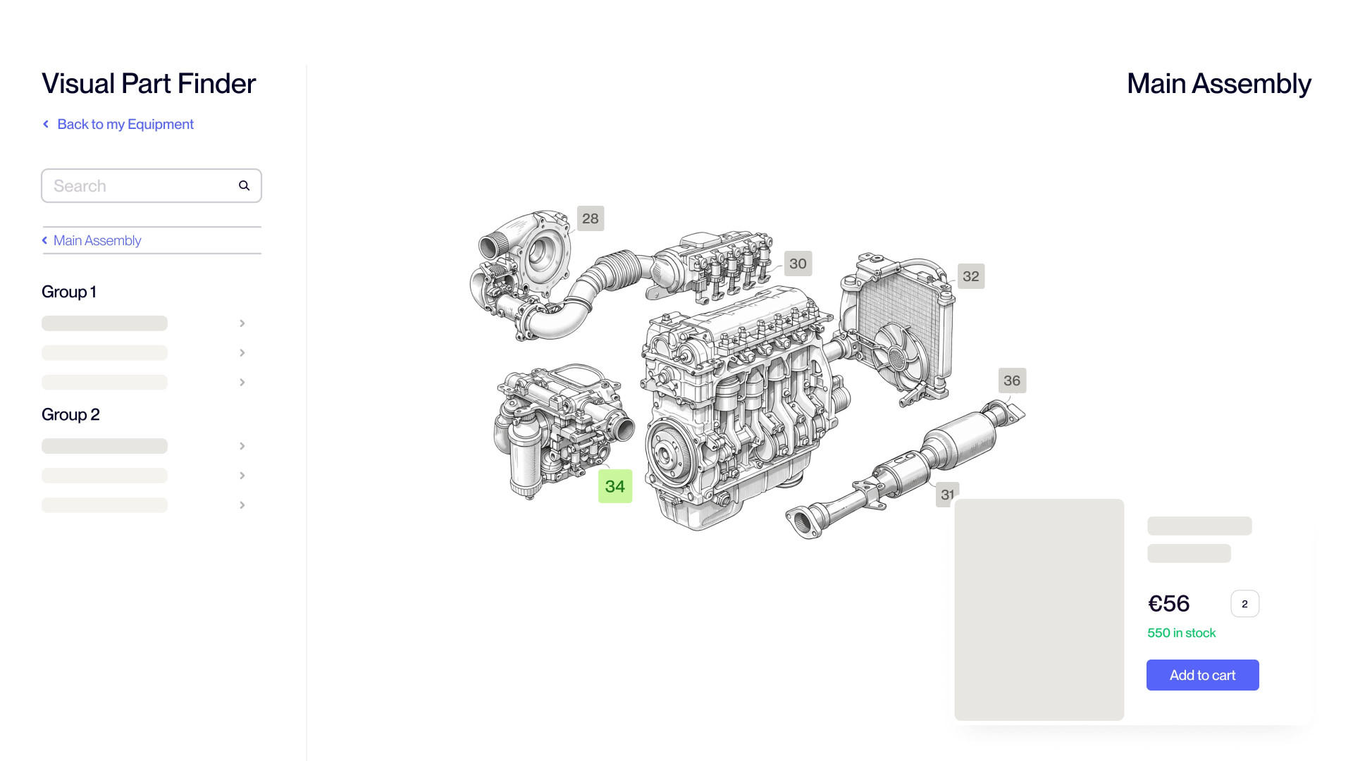 visual part finder main assembly engine diagram labeled with numbers