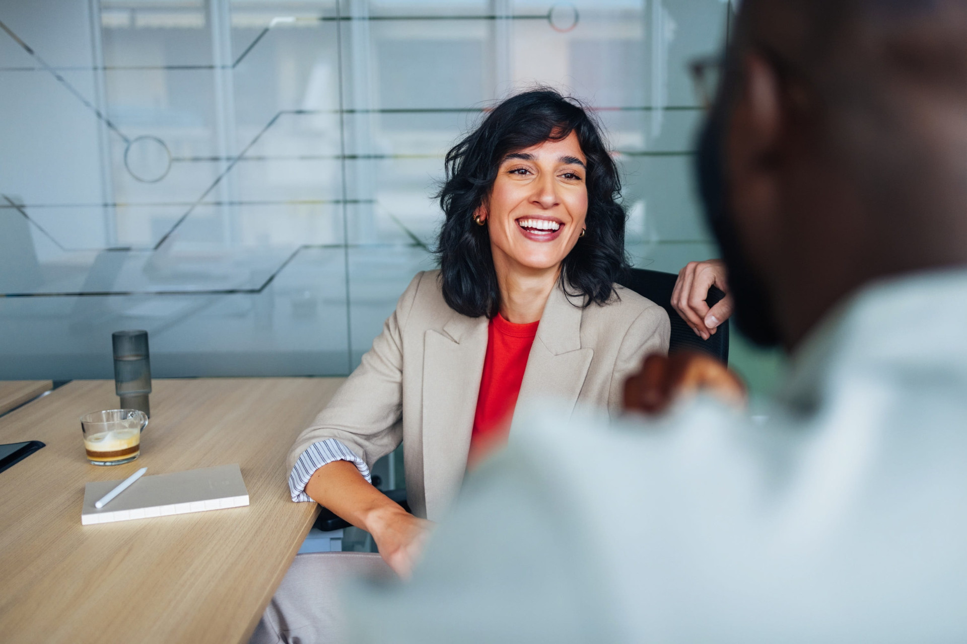 Team discussing happily