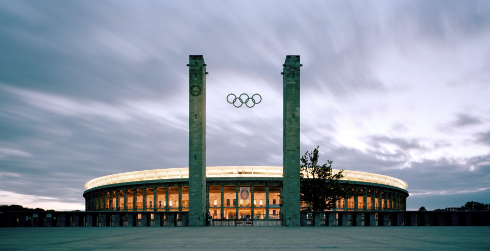 Outside Berlin Olympic Stadium overcast
