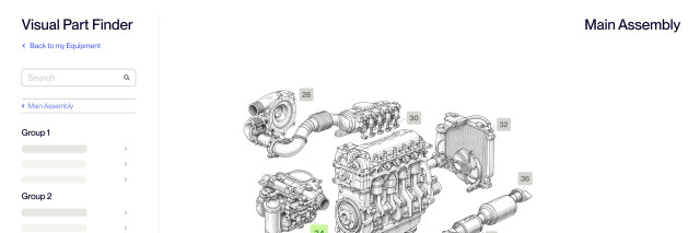 visual part finder main assembly engine diagram labeled with numbers