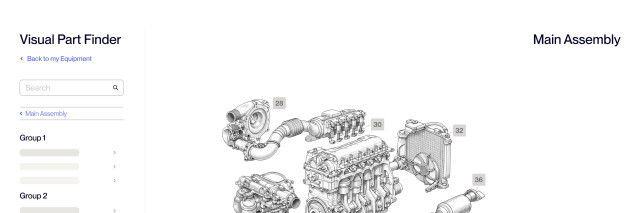 visual part finder main assembly engine diagram labeled with numbers