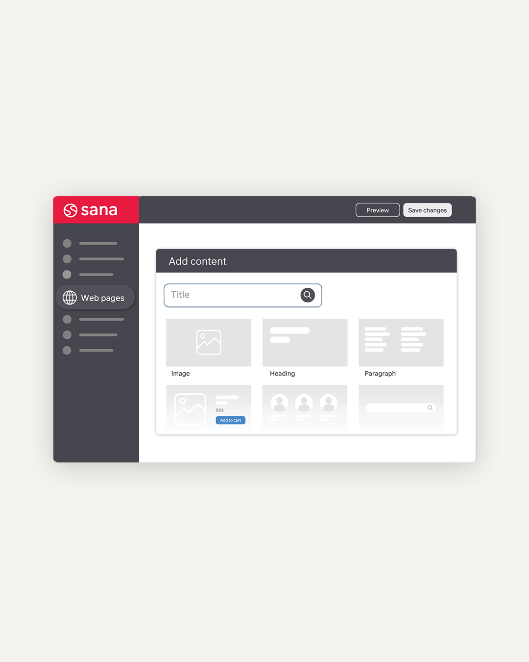 W_b2b web store content elements illustration with sana commerce cloud logo