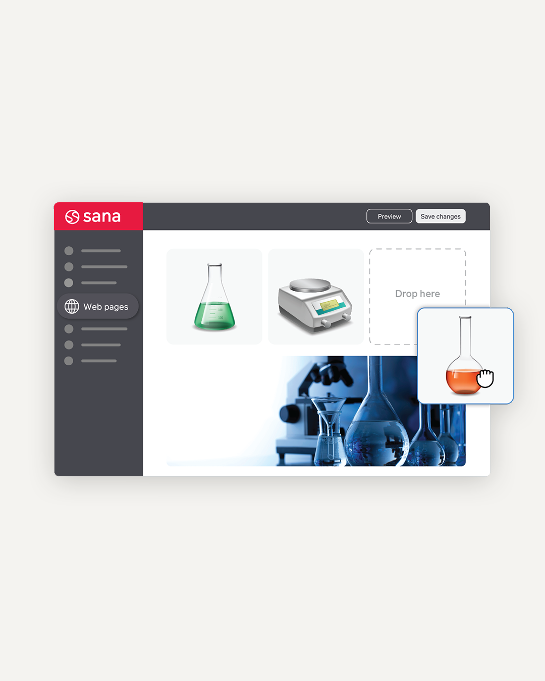 W_visual designer drag and drop capability on b2b web store with sana commerce cloud logo