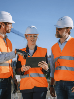 Construction worker discussing