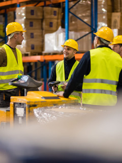 warehousing banner team discussing