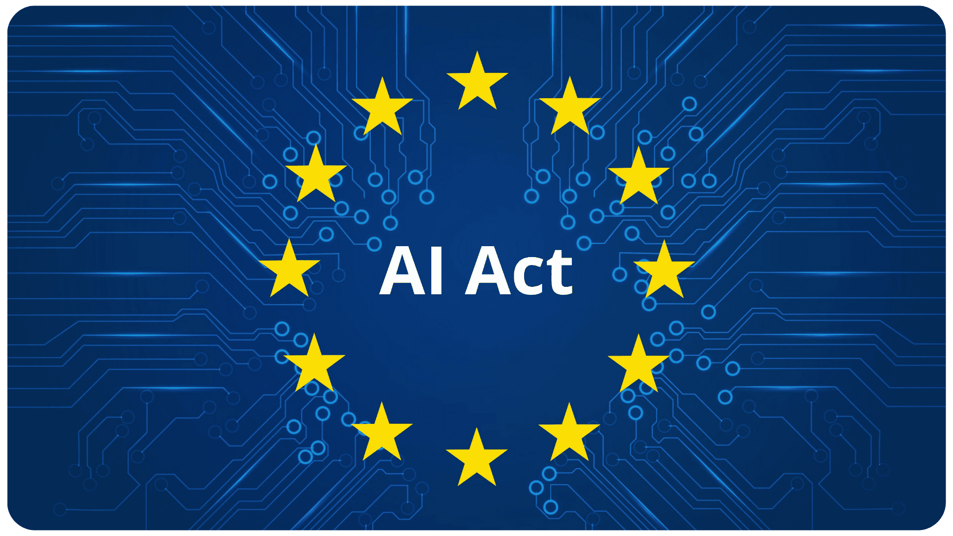 EU flag with the words AI Act in it.