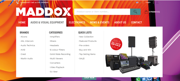 Maddox drop down menu on homepage