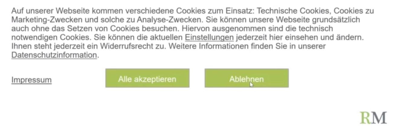 Datenschutz und E-Commerce Beispiel Cookie Banner