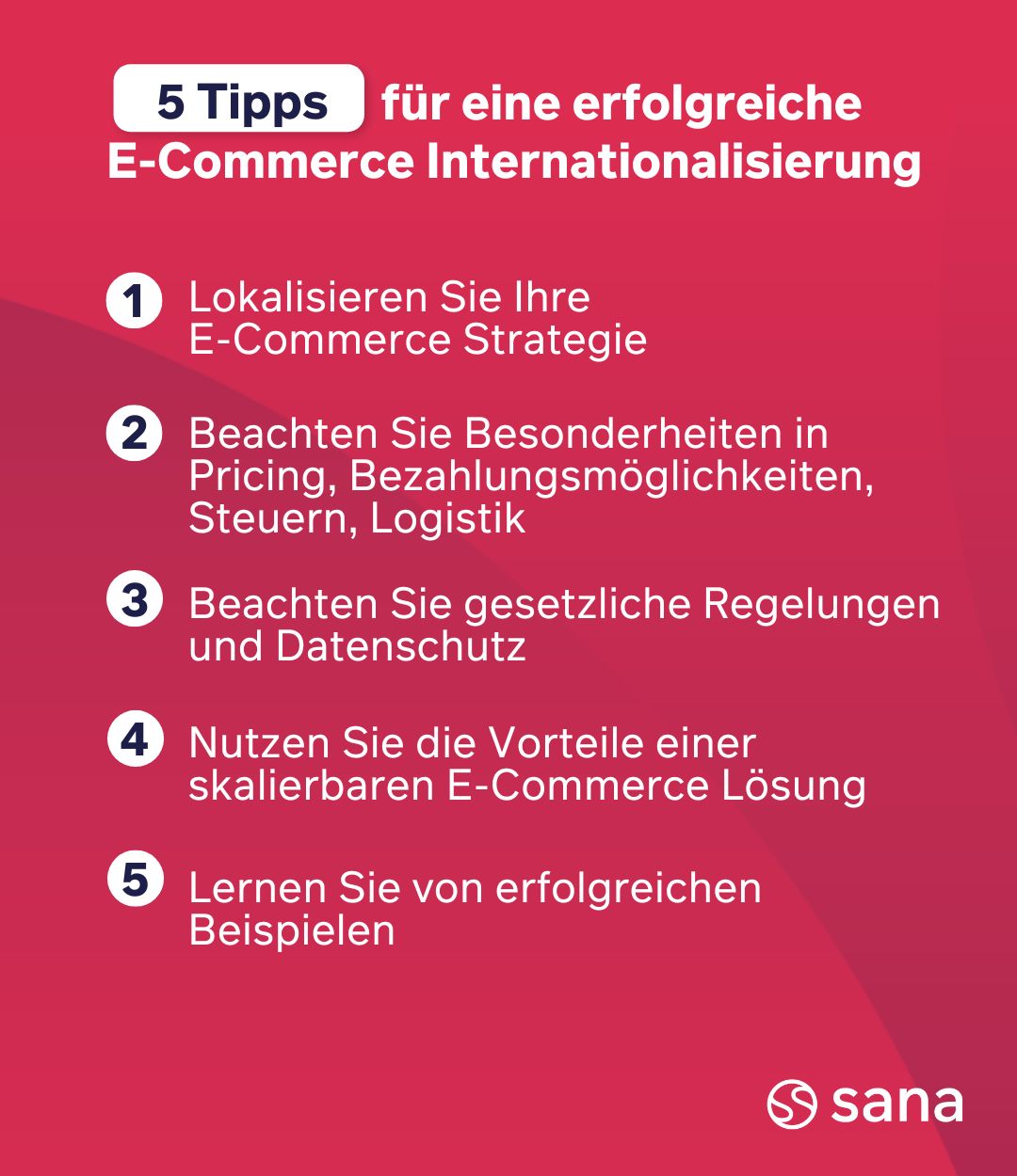 5 Tipps für eine erfolgreiche E-Commerce Internationalisierung auf einem Bild zusammengefasst