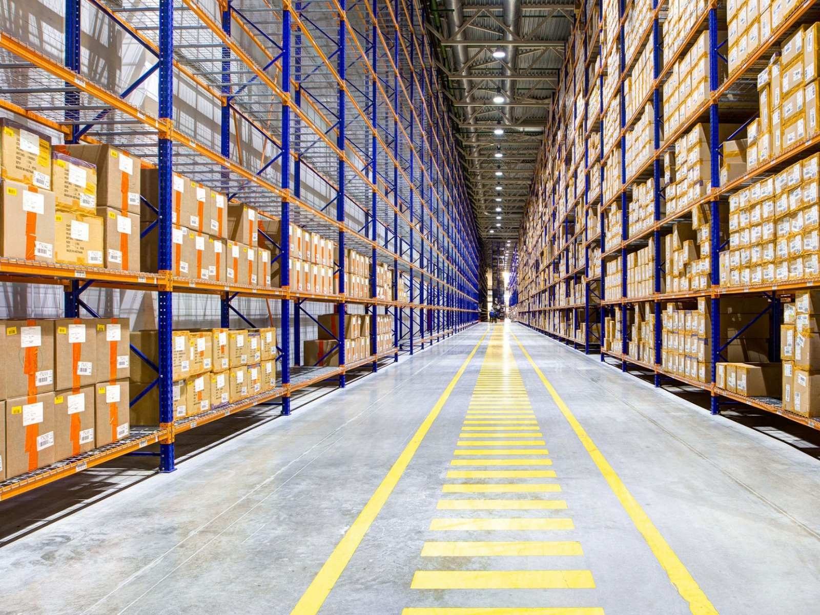 Big warehouse with full shelves