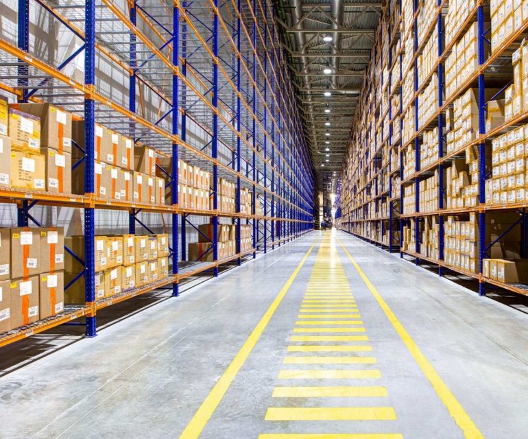 Big warehouse with full shelves
