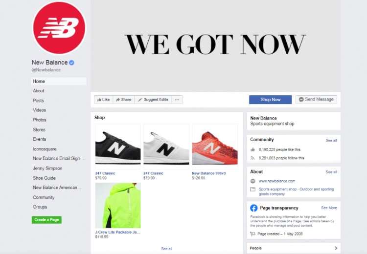 Facebook Shop New Balance als Beispiel für Social Commerce