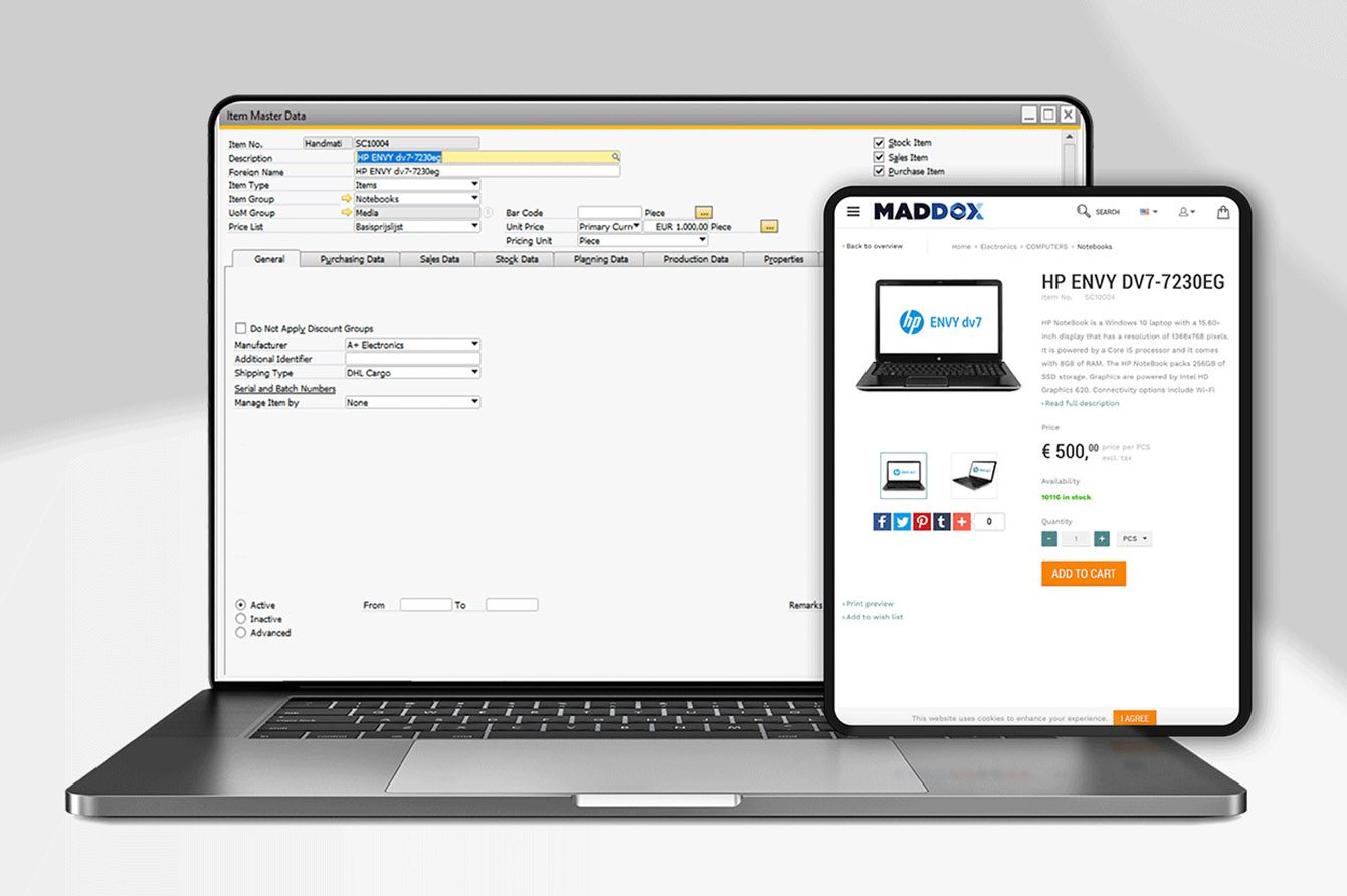 Aftermarket Glossary: Single Source of Truth, Laptop Screen zeigt ERP-System als Motor des digitalen Ersatzteilgeschäft am Beispiel Laptop