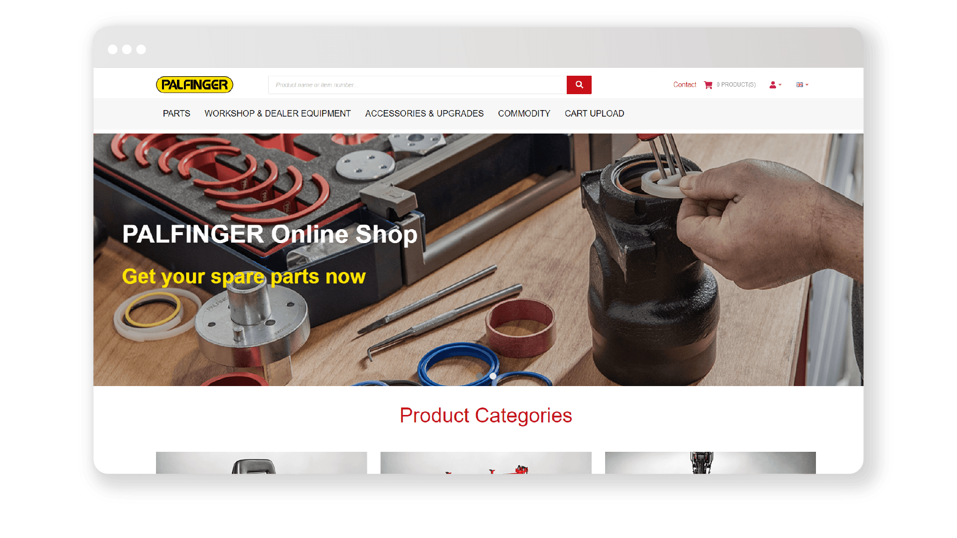 palfinger home page built with sana commerce cloud