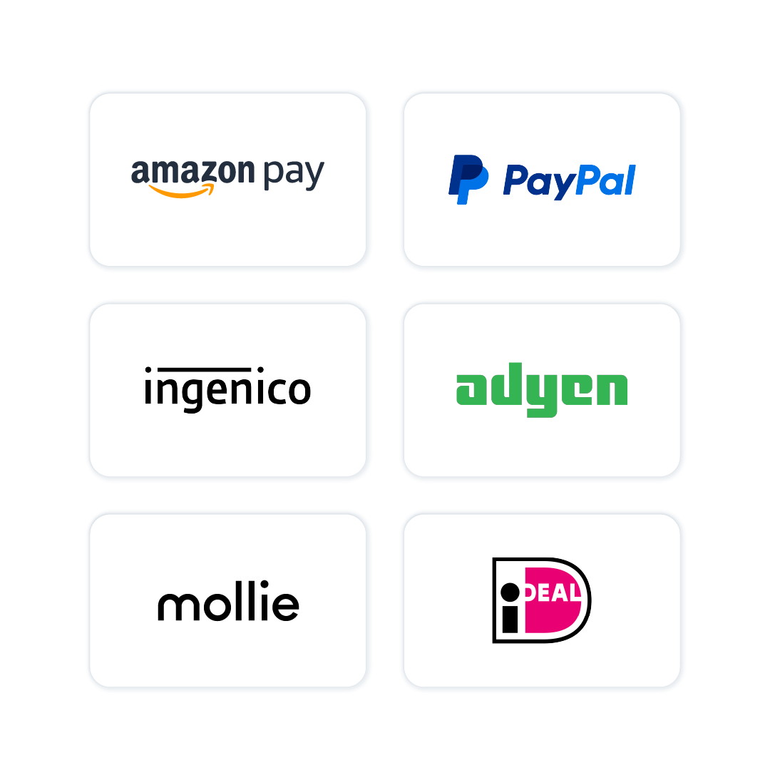 amazonpay, paypal, ingenico, adyen, mollie, and ideal logos