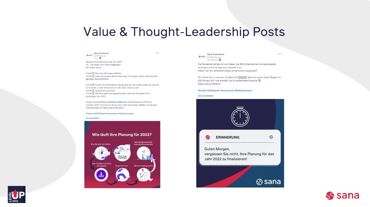 Posting Beispiele von Sana Commerce zum Thema Thought Leadership