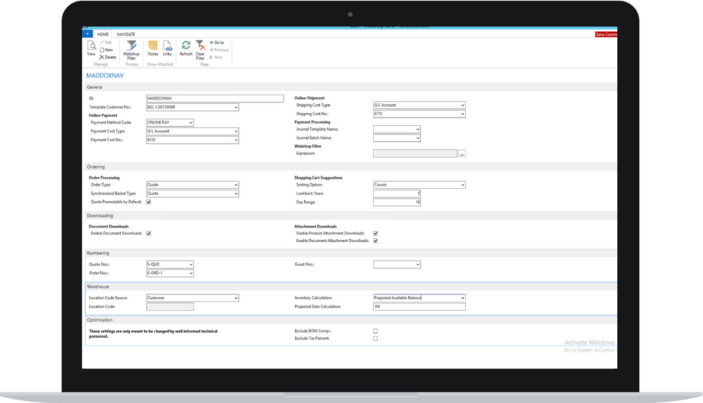 dynamics 365 sana commerce web store inventory