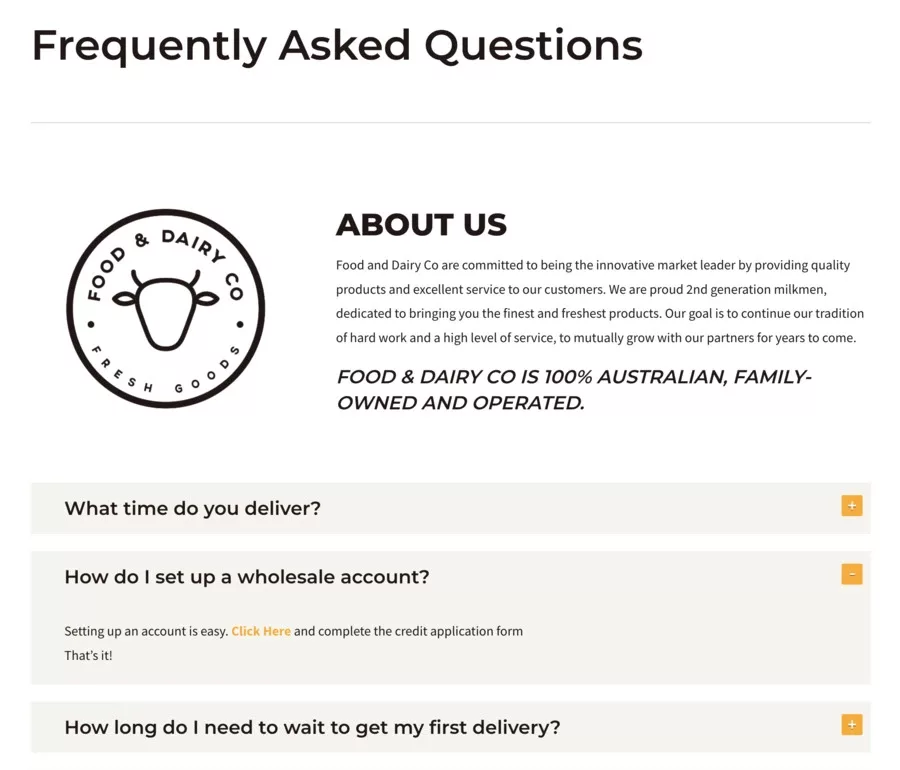 Food and Daily - FAQ página de preguntas frecuentes