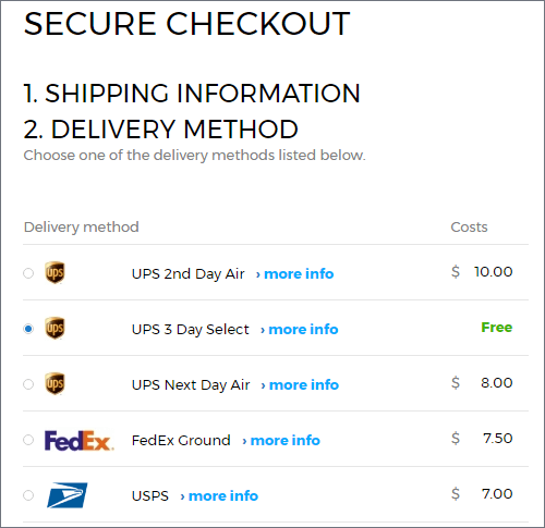 delivery is free button in checkout
