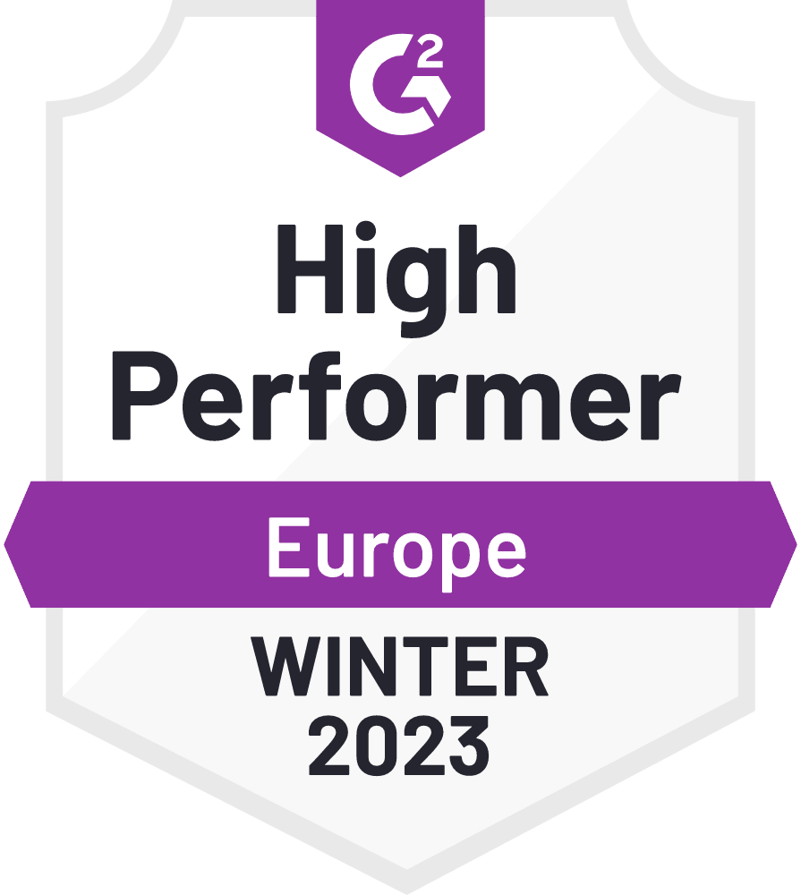 NL Homepage - G2 badge - Sana Commerce ranked High Performer Europe Winter 2023