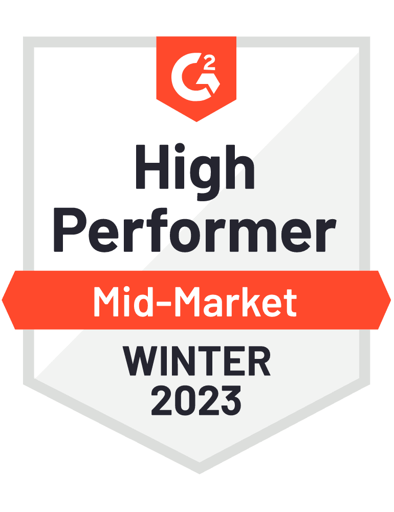 G2 badge - Sana Commerce ranked High Performer Mid-Market Winter 2023