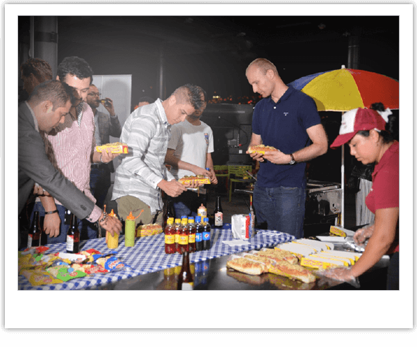 Beer-novation attendees enjoy food and drinks on the Ruta N building rooftop