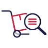 magnifying glass and a box on a dolly