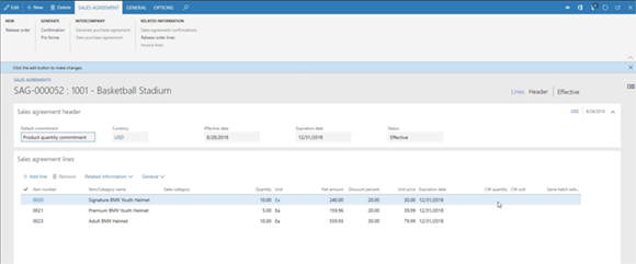 Sales Agreement in ERP system